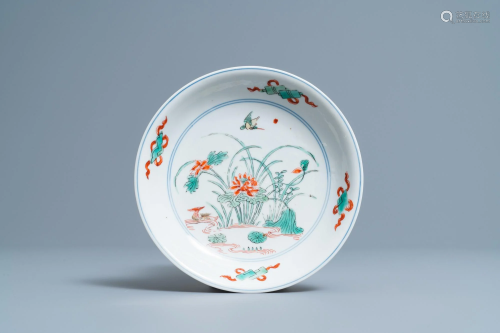 A Chinese famille verte 'lotus pond' dish, Chenghua