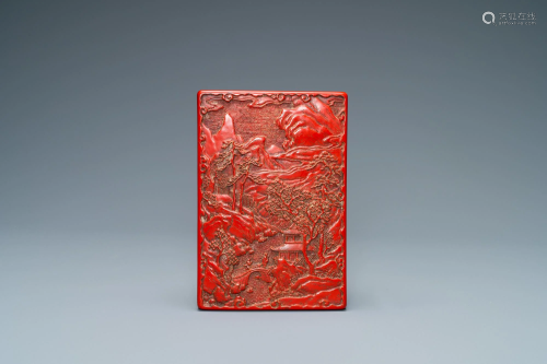A Chinese rectangular cinnabar lacquer box and cover,