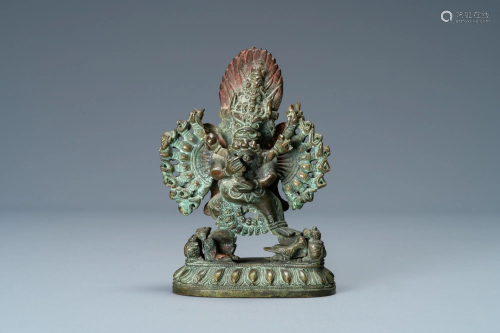 A Sino-Tibetan bronze group of Mahakala and Yab-Yum,