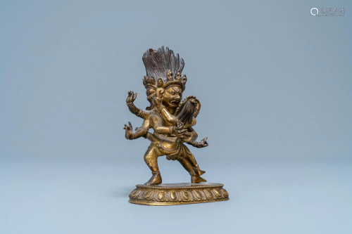A Sino-Tibetan gilt bronze figure of Hayagriva, 18/19th