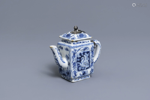 A rare Dutch Delft blue and white relief-moulded teapot