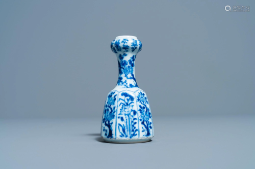 A small Chinese blue and white vase or hookah base,