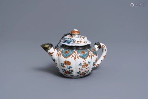 A polychrome petit feu and gilded Dutch Delft teapot