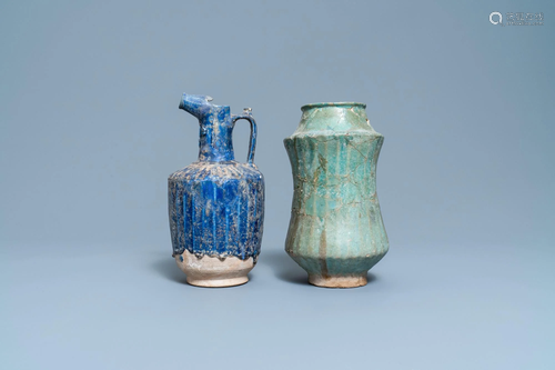 A turquoise-glazed Islamic pottery albarello and a