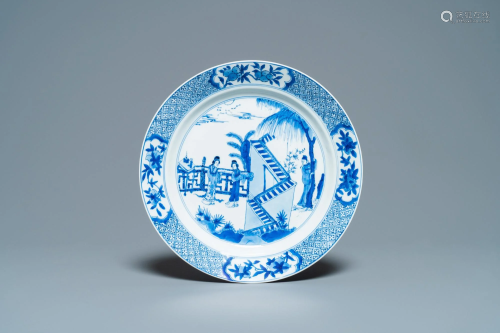 A Chinese blue and white 'Xi Xiang Ji' dish, Kangxi