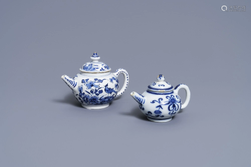 Two Dutch Delft blue and white teapots and covers, 18th