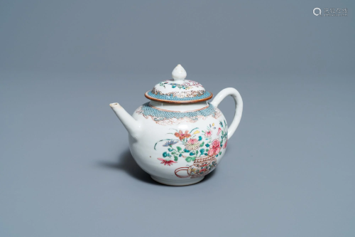 A Chinese famille rose teapot with a fine flower