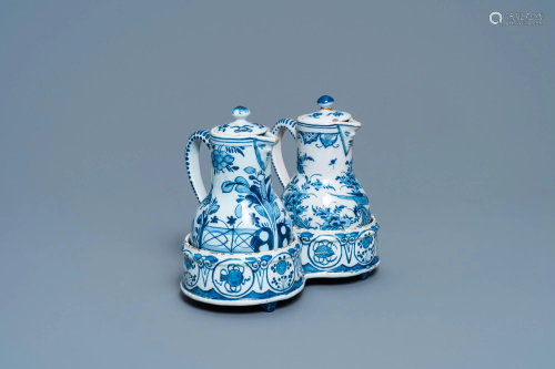 A Dutch Delft blue and white cruet set on stand, 2nd