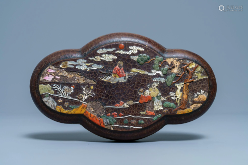 A Chinese mother-of-pearl and soapstone-inlaid