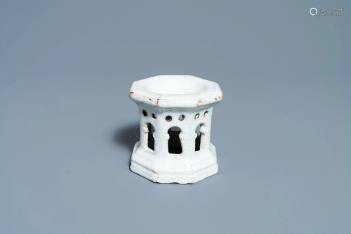 A white Delftware architectural salt cellar, France or