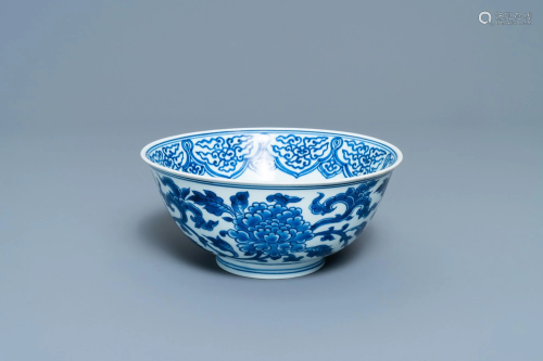 A Chinese blue and white 'peony scroll' bowl, Xuande