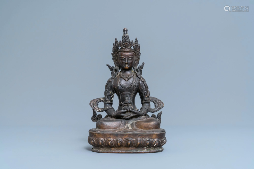 A Sino-Tibetan bronze figure of Buddha Amitayus, 19th