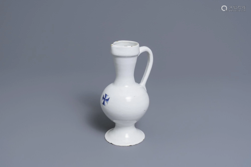 A blue and white jug with a heraldic cross, France or
