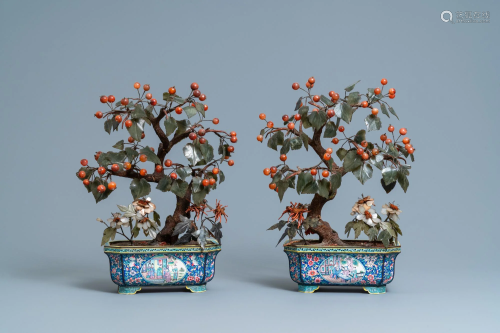 A pair of large Chinese Canton enamel jardinieres with
