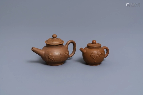 Two Dutch Delft redware teapots and covers, ca. 1700