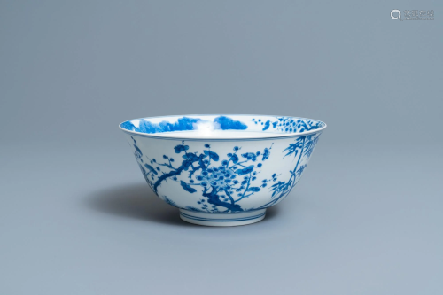 A Chinese blue and white 'Three friends of winter'