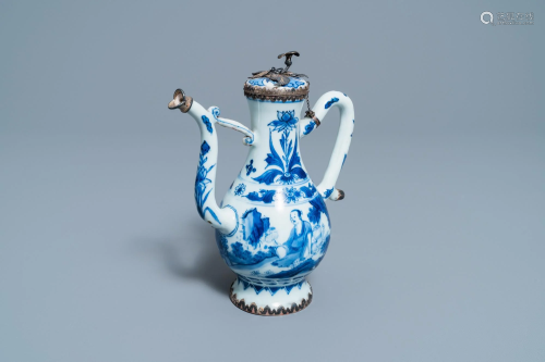 A Chinese blue and white silver-mounted ewer and cover,