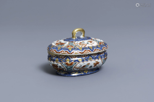 A polychrome and gilded Dutch Delft spice box and