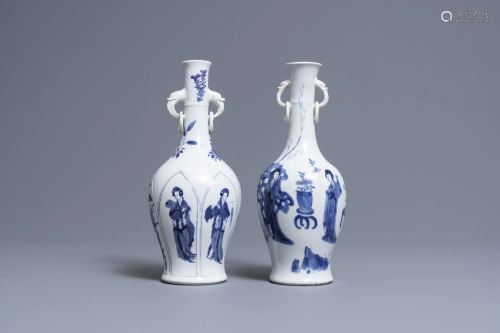 Two Chinese blue and white vases with elephant handles,
