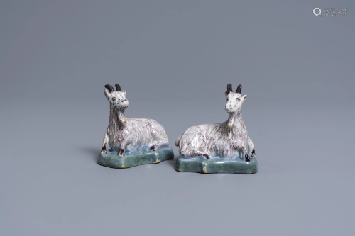 A pair of polychrome Dutch Delft models of goats, 18th