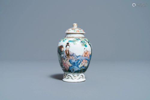 A fine Chinese famille rose tea caddy and cover,