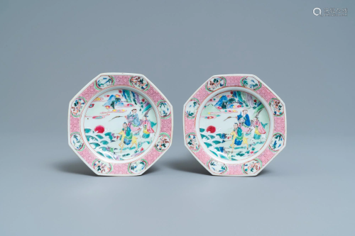 A pair of Chinese octagonal famille rose 'immortals'