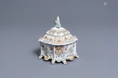 A Dutch Delft polychrome petit feu tobacco box and