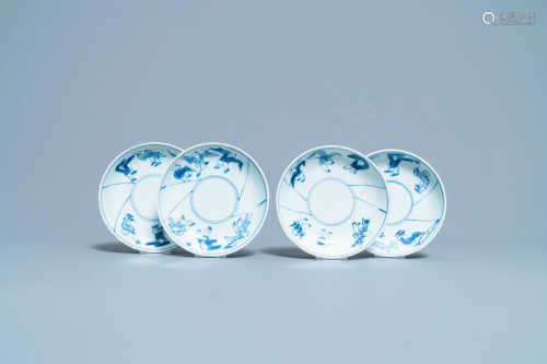 Four Chinese blue and white ko-sometsuke plates with
