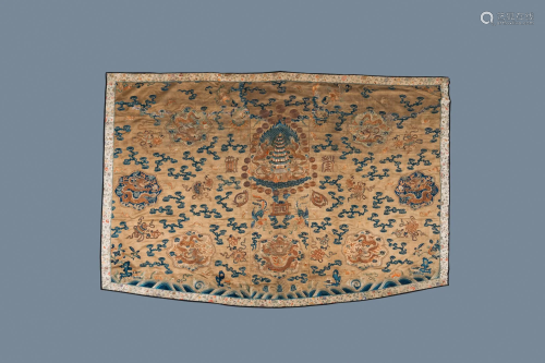 A Chinese embroidered silk fragment of a 'Jiangyi'