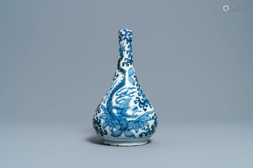 A Chinese blue and white 'sea dragons' bottle vase,