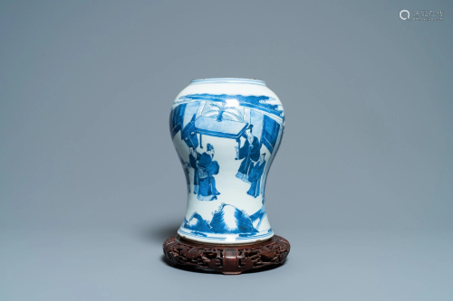 A Chinese blue and white vase with a figurative scene,