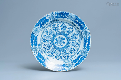 A Chinese blue and white dish with floral design,