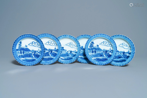 Six Chinese blue and white 'Scheveningen' plates,