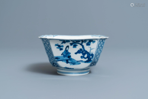 A Chinese square blue and white bowl, Chenghua mark,