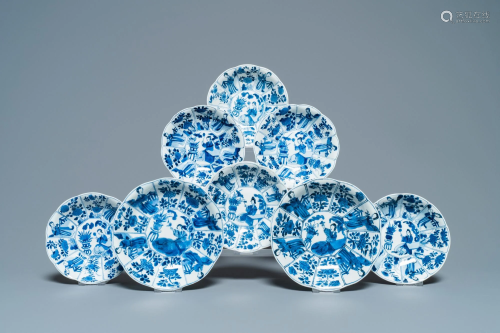 Eight Chinese blue and white 'Long Eliza' dishes,