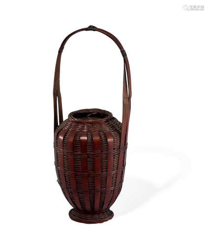 19世纪末～20世纪初 竹编提梁瓶式花器