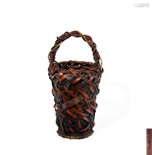19世纪末～20世纪初 大竹叶编织敞口插花器