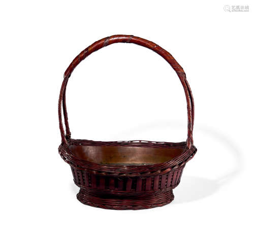19世纪末～20世纪初 竹编提梁篮式花器