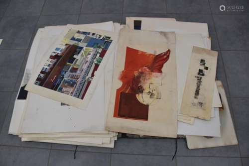 Farde comprenant un important lot de +/- 250 lithographies e...