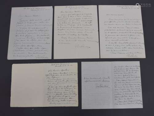 Pierre PAULUS (1881-1959). Lot de cinq lettres de l'artiste ...