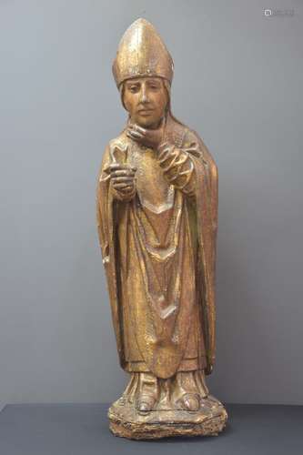 Bois sculpté représentant Saint Blaise XVI ème siècle H 85cm