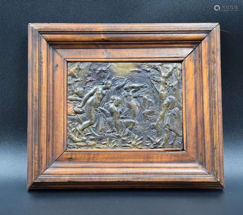 Bas relief néo-classique en terre-cuite à décor de naïades à...