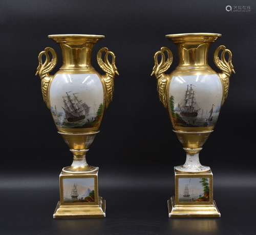 Paire de vases en porcelaine de Bruxelles de style Empire, d...