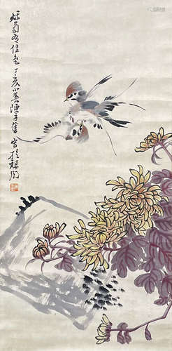 陳子奮 花鳥 紙本設色 立軸