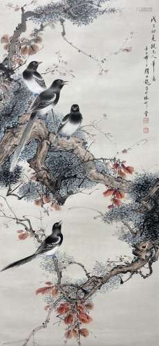 顏伯龍 花鳥 紙本設色 立軸