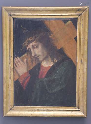 Le Christ portant sa croix. Espagne vers 1600. Huile sur pan...