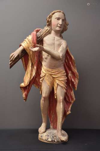 Sculpture en bois polychromé et doré vers 1700. Saint Ht : 7...