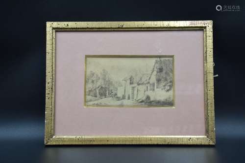 Dessin ancien, paysage à la chaumière daté 1831. Dimensions ...