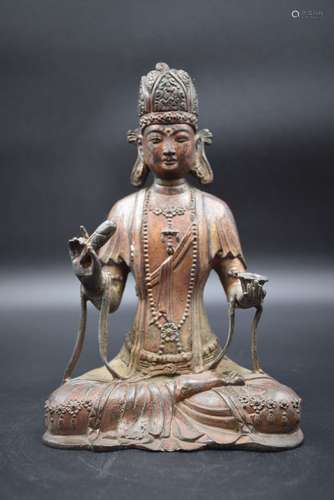 Tibet. Bouddha en bronze fin XIX ème. Ht : 23,5 cm.