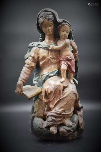 Vierge à l'enfant en bois sculpté, fin XVII / début XVIII èm...